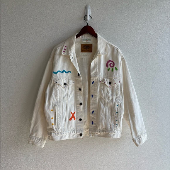 Vintage White Sun Face Denim Jacket - Picture 2 of 6